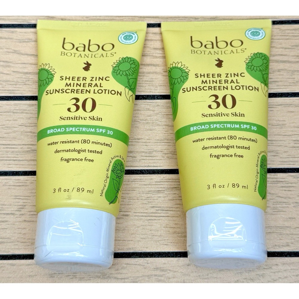 2X-Babo Botanicals SHEER ZINC 3oz Mineral Sunscreen LOTION 30 Sensitive  11/27